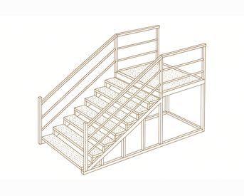 Изображение для товара Лестница металлическая с перилами (6 ступеней, рифленый лист, с площадкой)